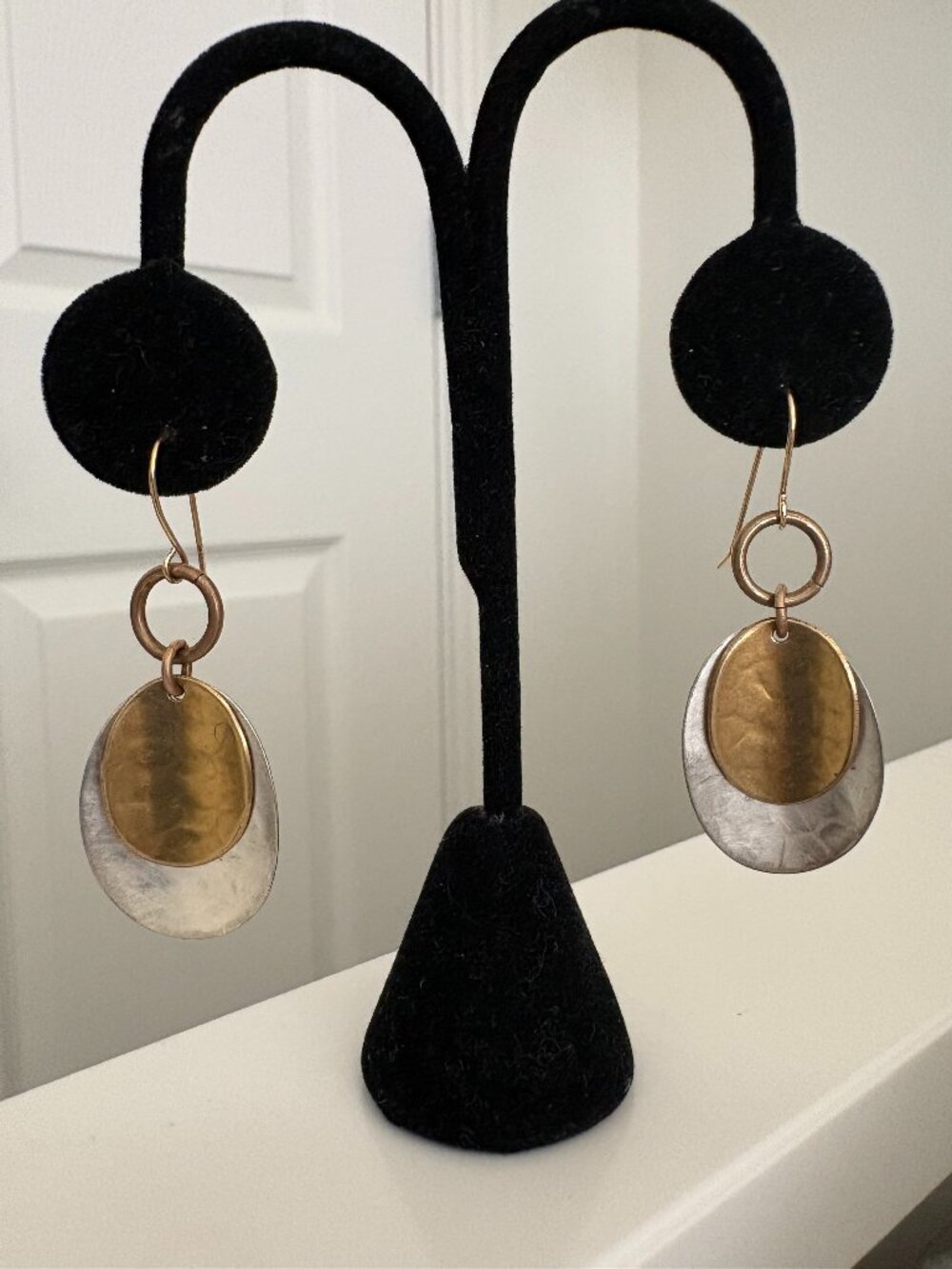 MB SF Signed Mixed Metal Silver and Brass Earrings for Pierced Ears